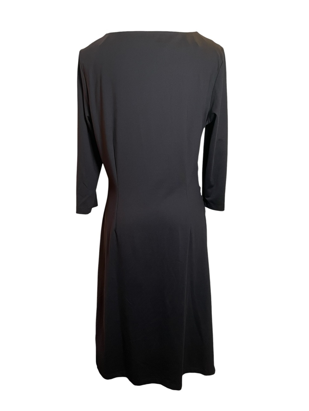 J. McLaughlin Ruched Black Midi 3/4 Sleeve Dress Catalina Cloth Size Large - Picture 4 of 8
